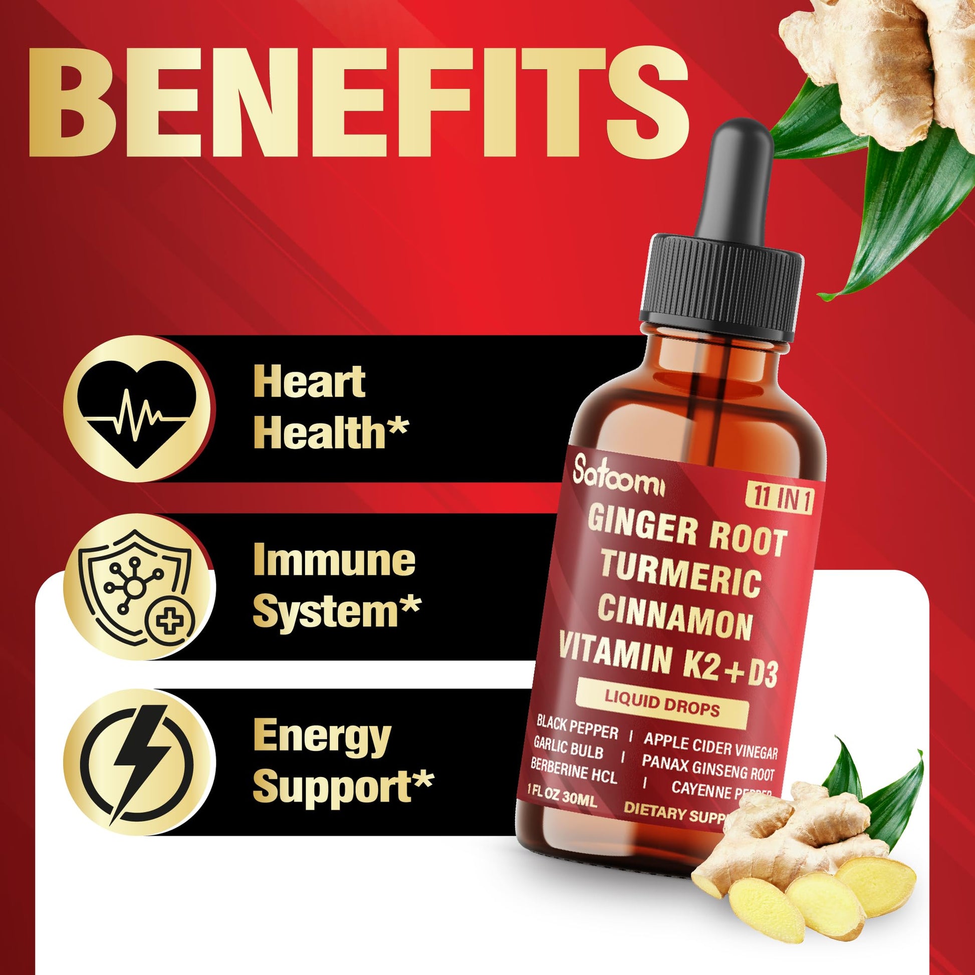 Satoomi wellness drops containing vitamin D3 K2 and ceylon cinnamon for heart health
