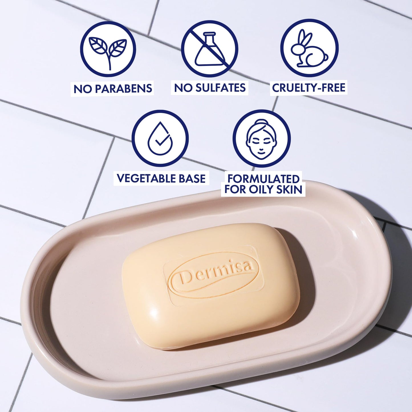 Dermisa skincare sulfur bar box showing cruelty free and paraben free badges