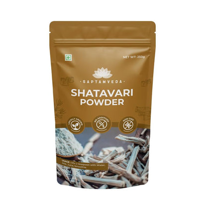 Authentic USA imported Saptamveda shatavari powder container on a counter