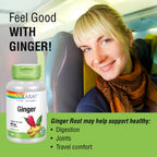 Premium non-GMO vegan ginger root capsules by Solaray for motion discomfort relief