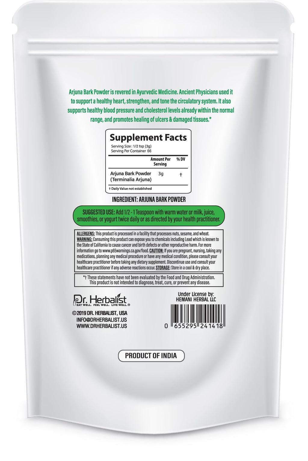 Close up of Dr. Herbalist Shatavari Ayurvedic supplement
