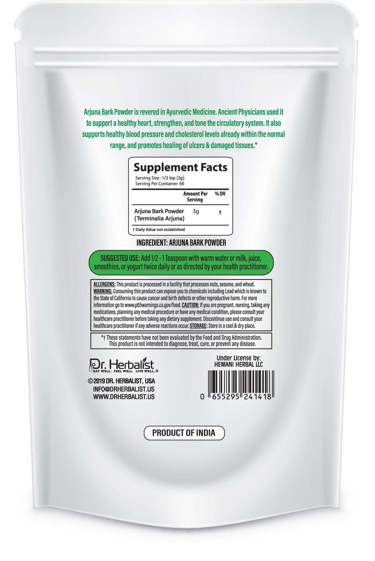 Close up of Dr. Herbalist Shatavari Ayurvedic supplement