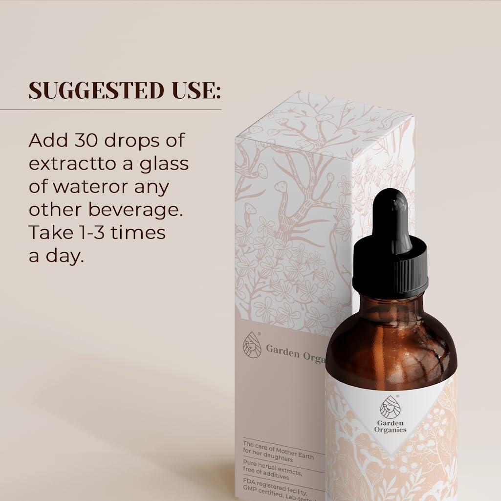 Garden Organics Shatavari liquid dietary supplement showing organic ingredient label details.