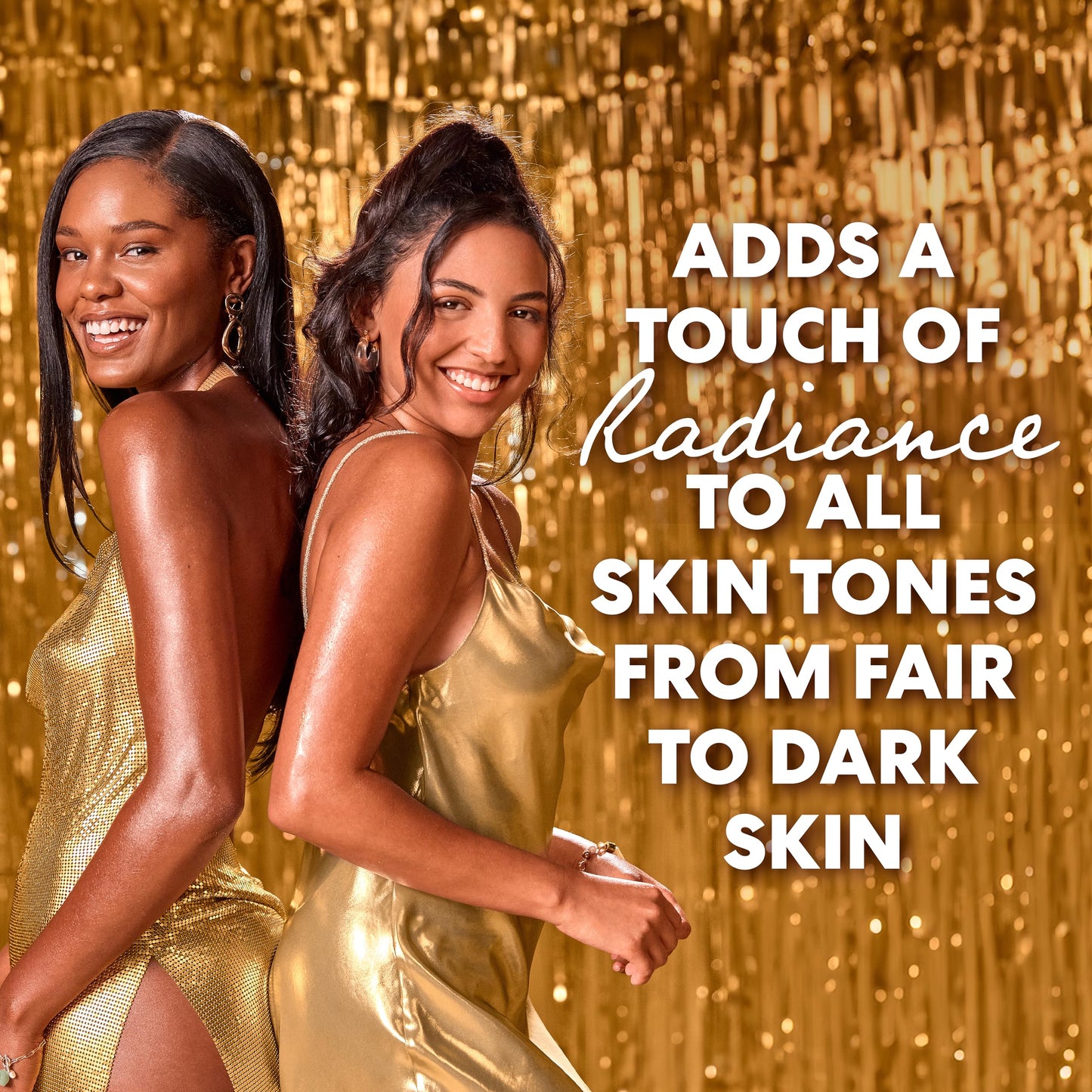 Swatches of the Palmer's body shimmer stick demonstrating its suitability for fair to dark skin tones.