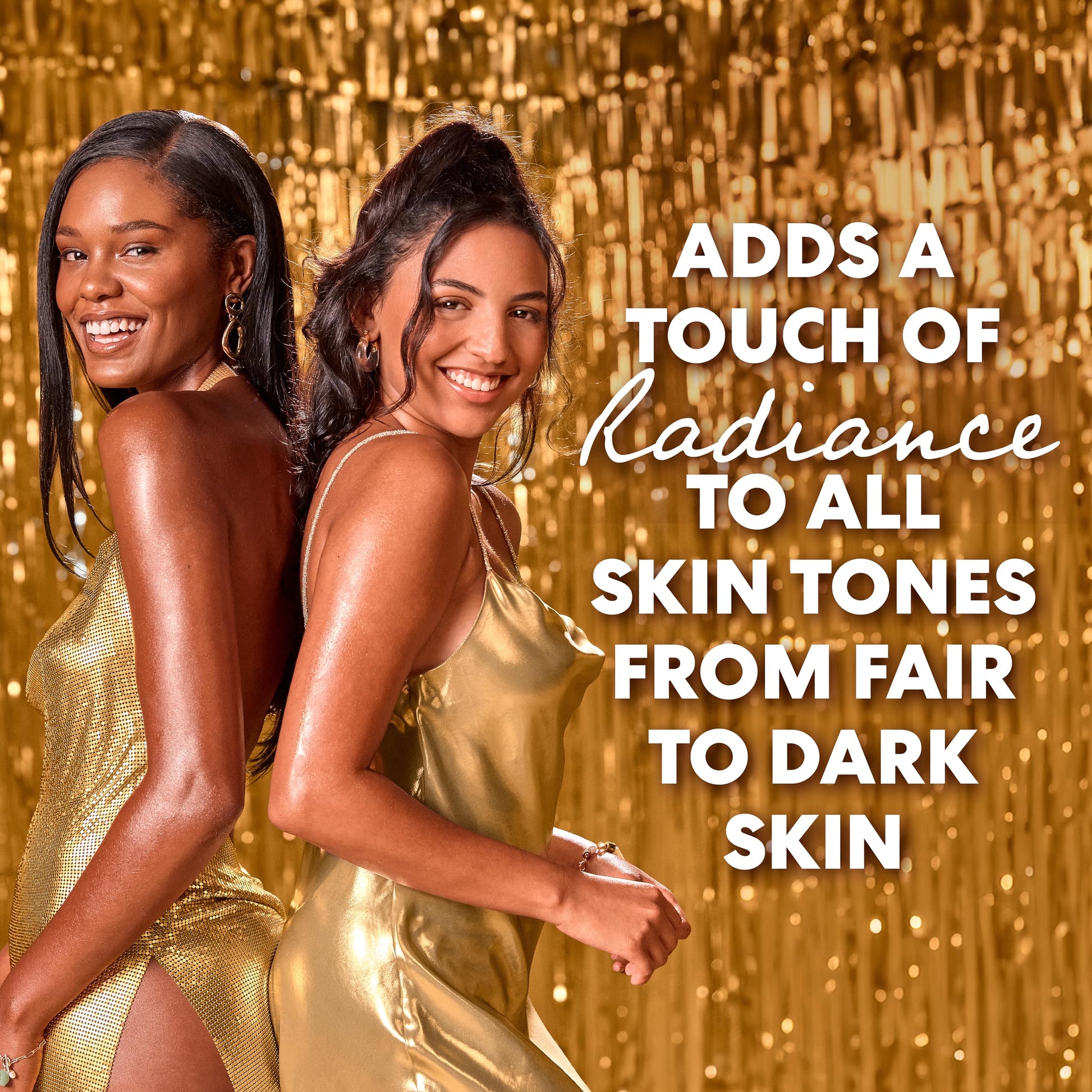Swatches of the Palmer's body shimmer stick demonstrating its suitability for fair to dark skin tones.