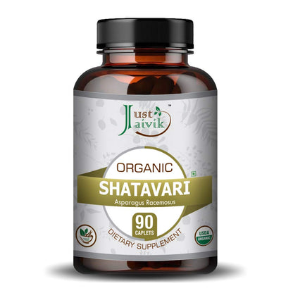 Just Jaivik Organic Shatavari herbal supplement bottle packaging