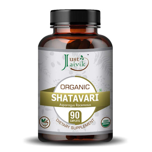 Just Jaivik Organic Shatavari herbal supplement bottle packaging