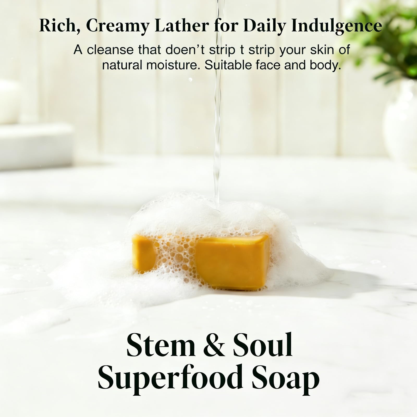 Three bars of Stem and Soul turmeric soap packaging
