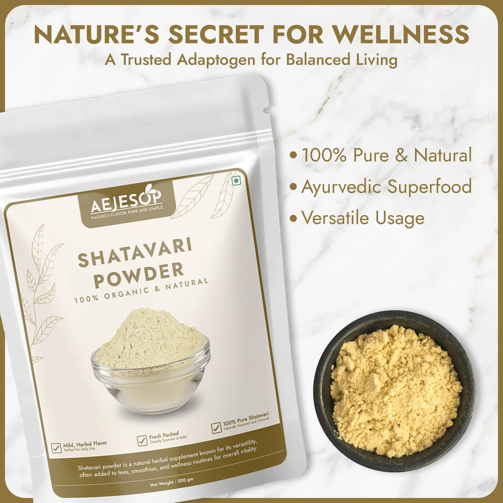 Pure organic Shatavari powder texture for hormonal balance