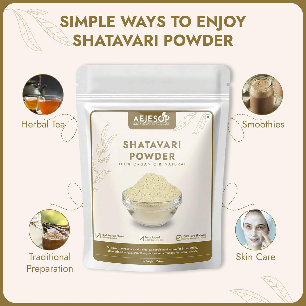 AEJESOP Shatavari adaptogen powder being mixed into warm milk