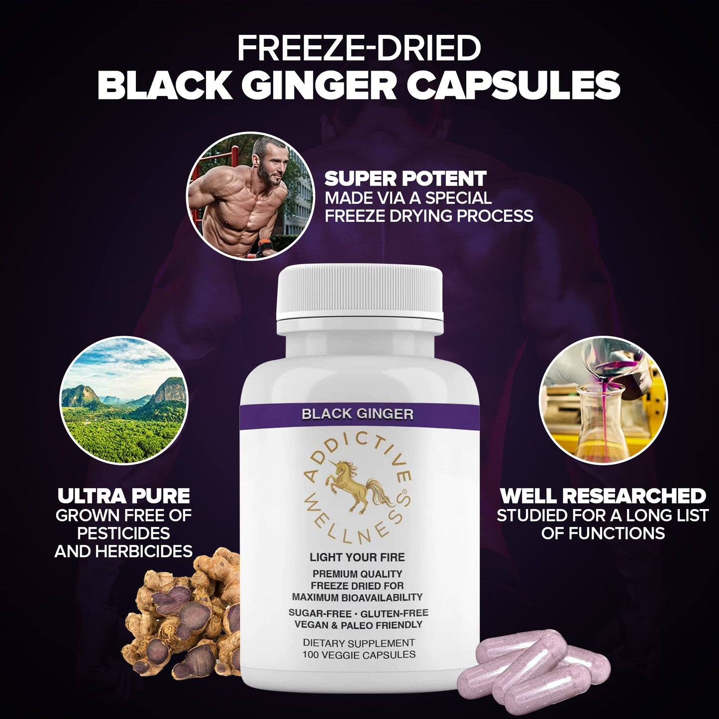 Premium freeze dried Kaempferia parviflora capsules for natural metabolism boost close up