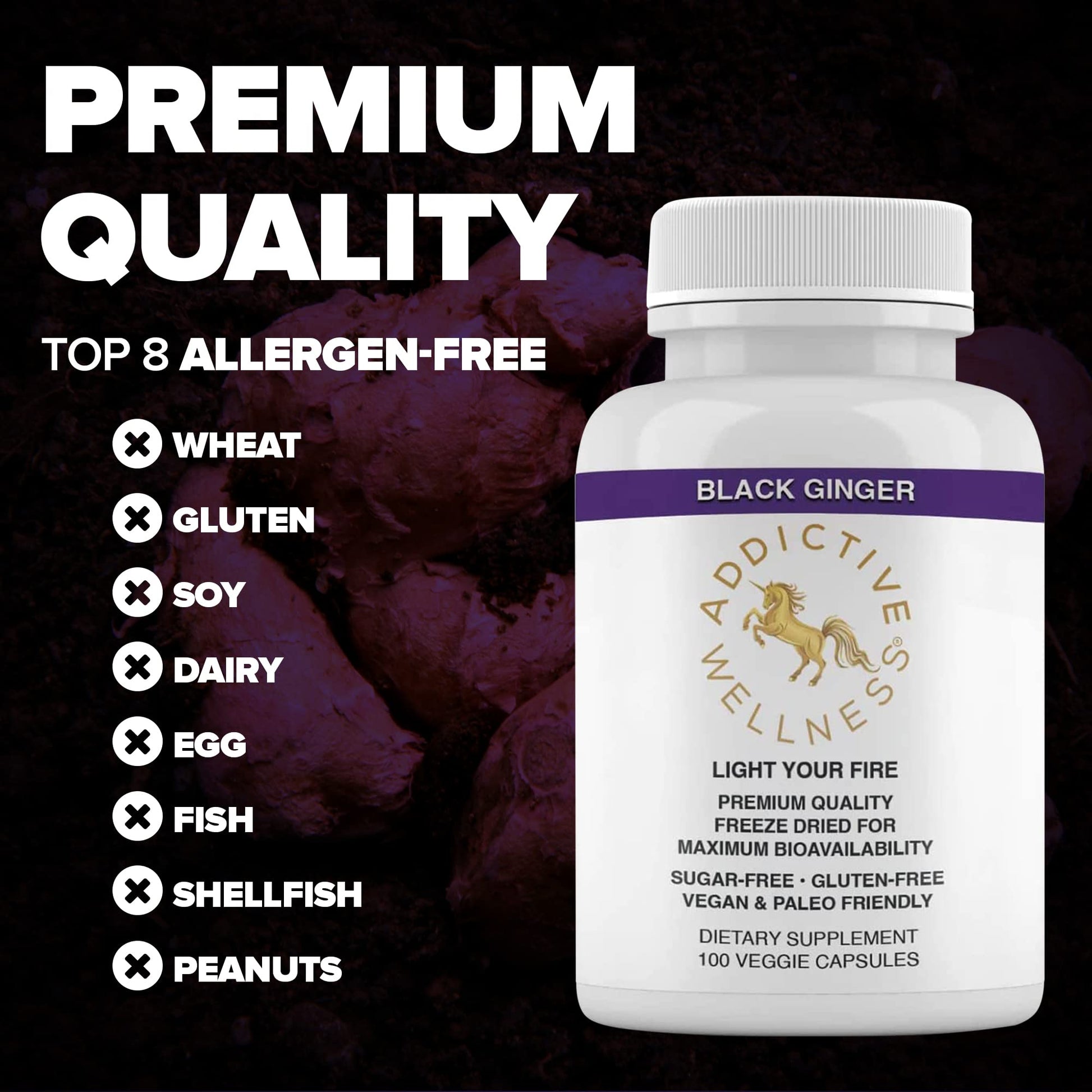 Addictive Wellness clean formula herbal dietary supplement bottle showing heavy metal testing