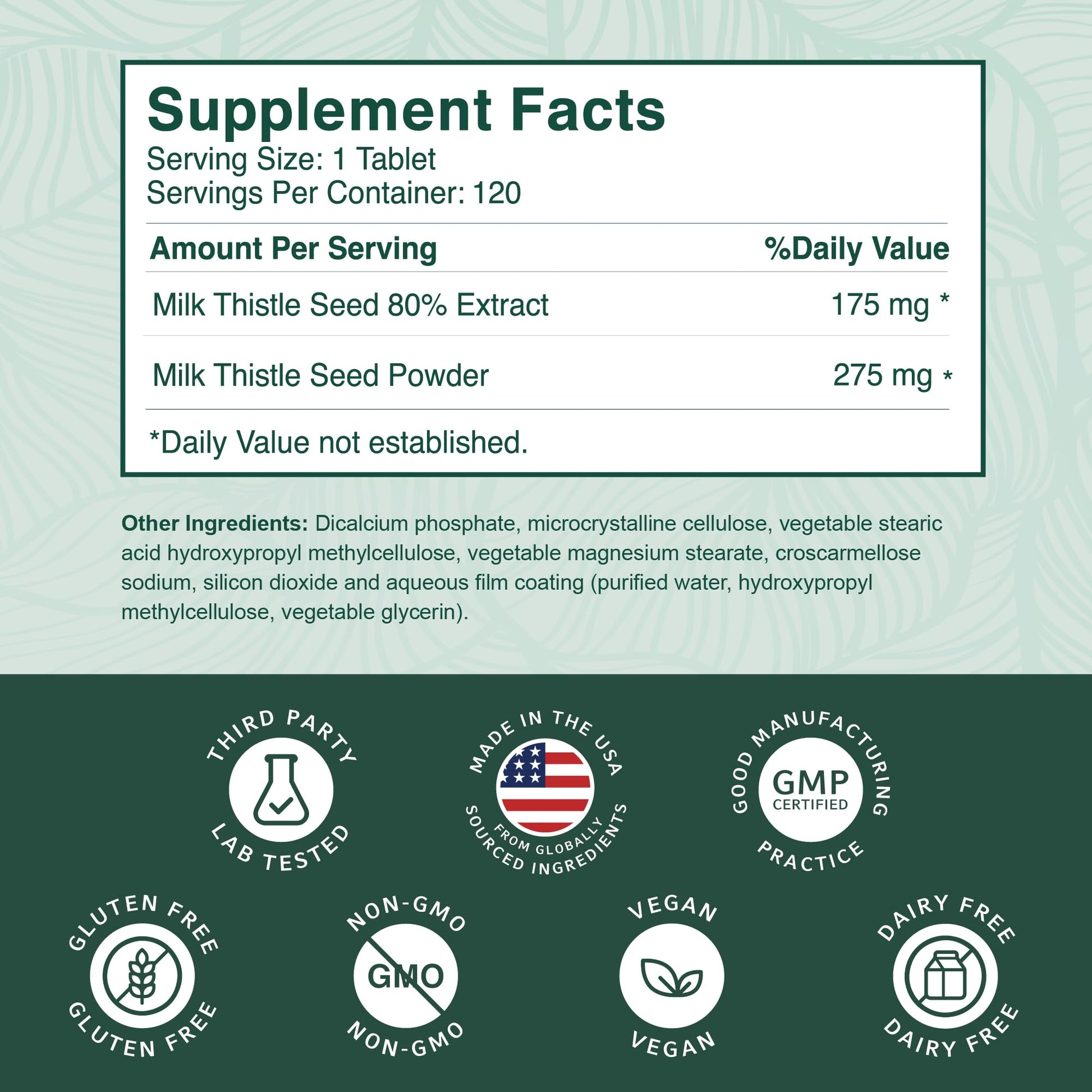 PurePremium Milk Thistle 120 tablets container showcasing four month supply notification