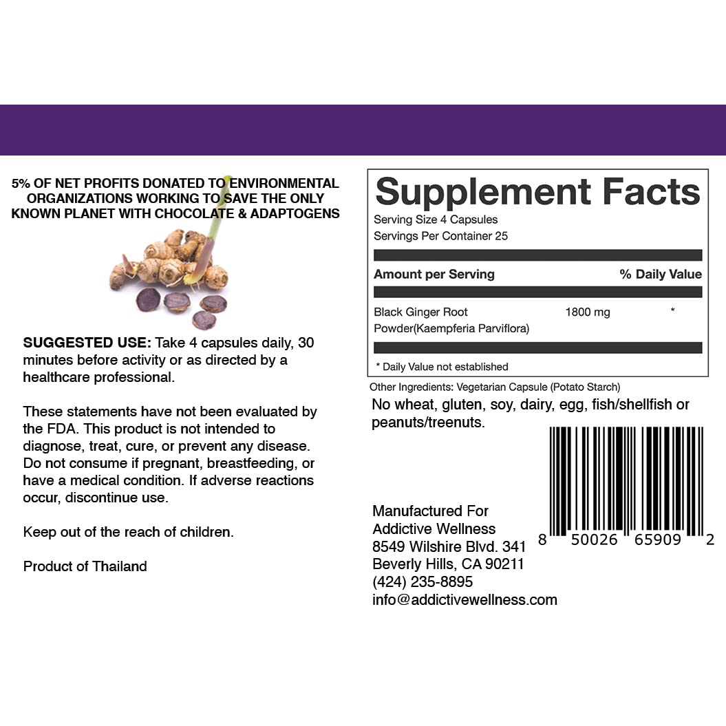 Addictive Wellness black ginger 450 milligram capsules container on a white clean background