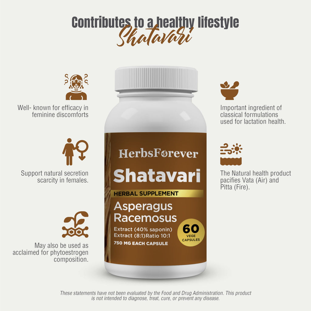 Close up of HerbsForever Shatavari 60 vegetarian capsules bottle