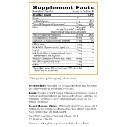 ITI Lipotropic Complex supplement facts label outlining milk thistle and choline ingredients