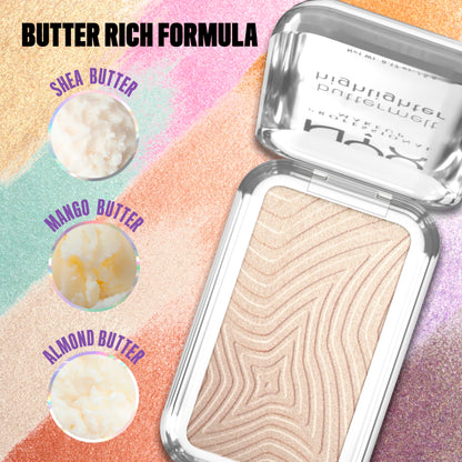 NYX long wear face highlighter showing creamy butter infused formula