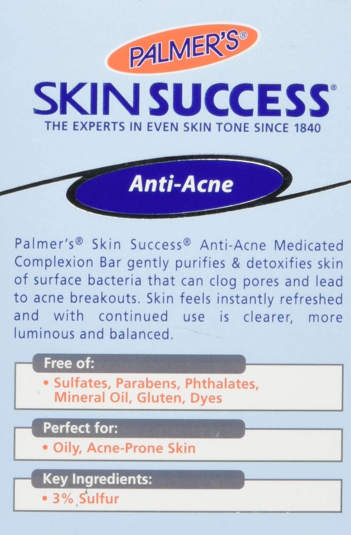 Side angle view of Palmer's Skin Success 3.5 Ounce bar soap box showing brand identity.