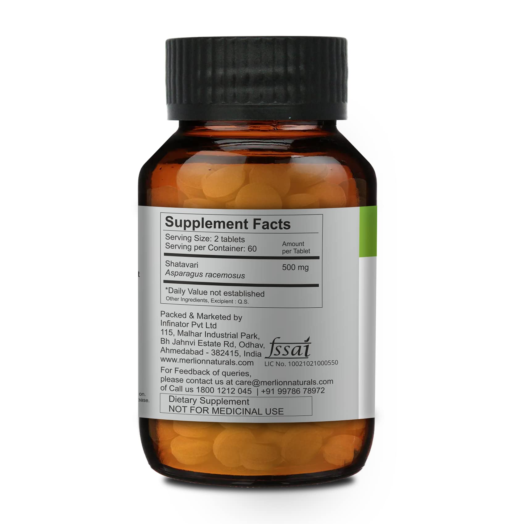 Merlion Naturals Shatavari 120 count bottle side view label details