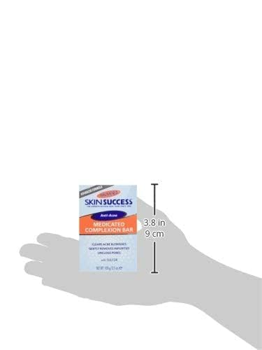 Close up of Palmer's advanced formula anti acne cleansing bar text outlining product dimensions.
