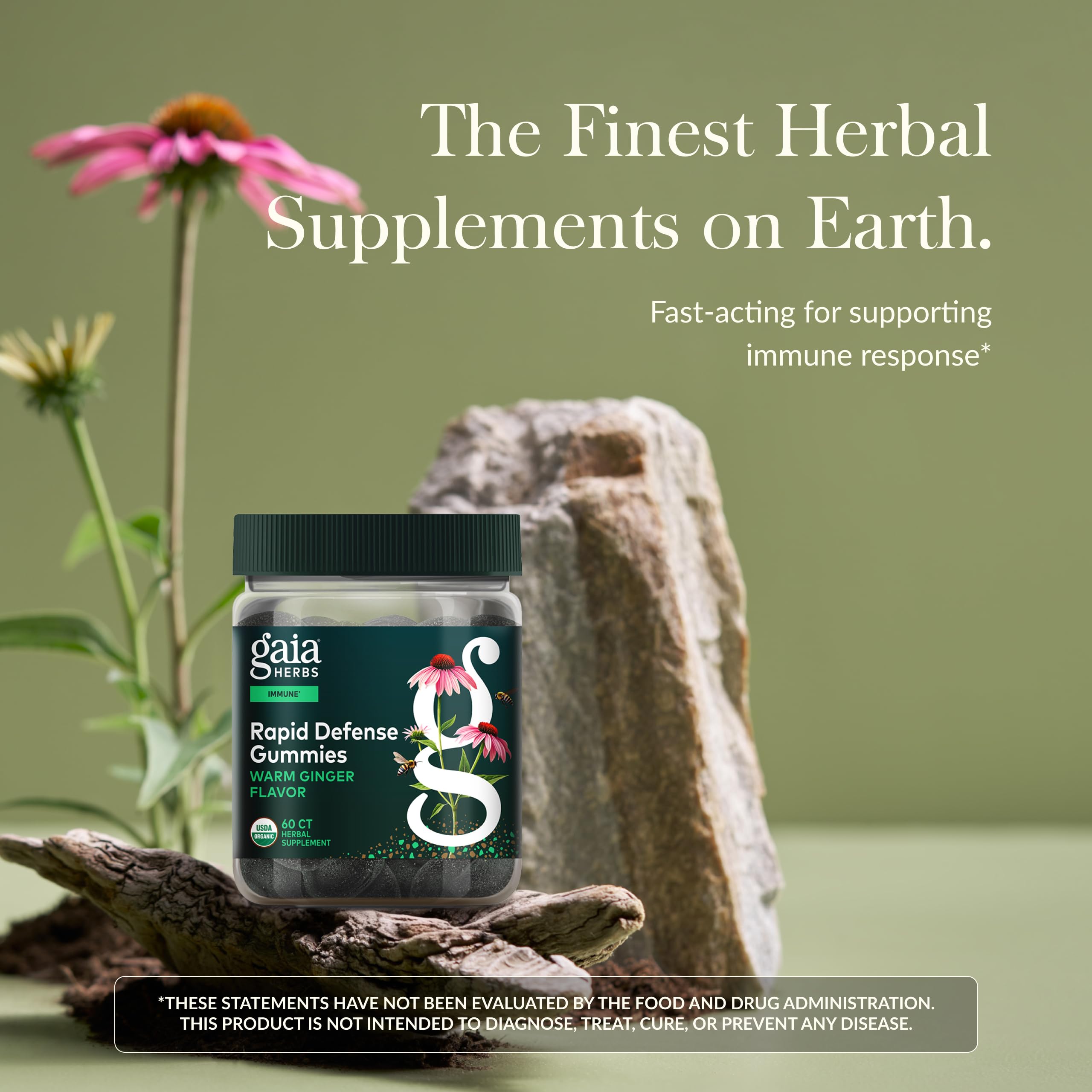 Gaia Herbs Rapid Defense 60 vegetarian gummies supplement facts label