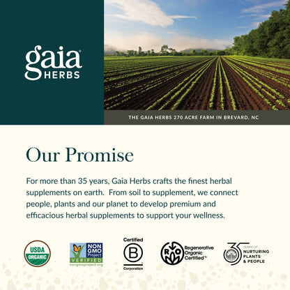 Gaia Herbs 60 count herbal wellness supplement product layout