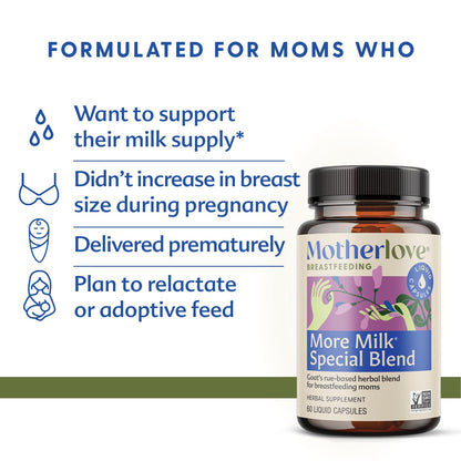 Motherlove lactation supplement bottle showing organic ingredients for breast milk production