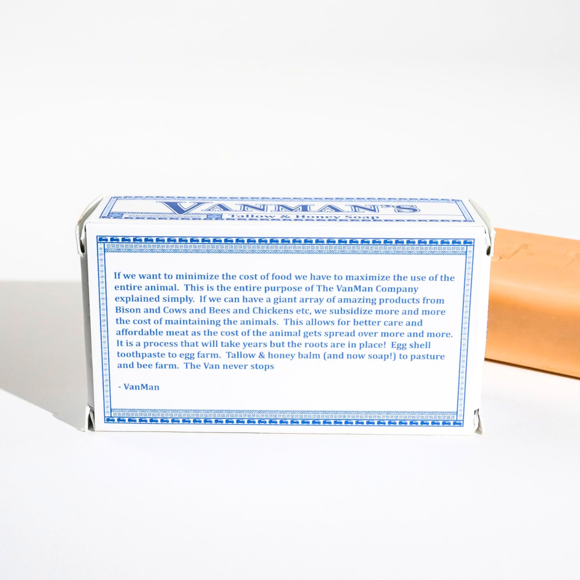 Back of VanMan soap packaging showing clean ingredients list