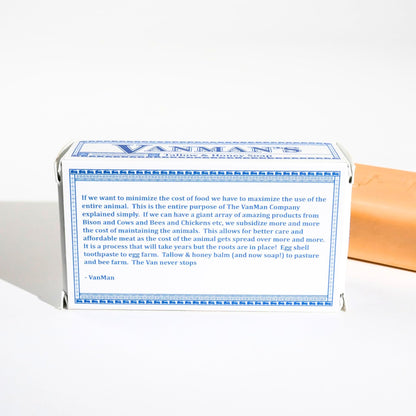 Back of VanMan soap packaging showing clean ingredients list