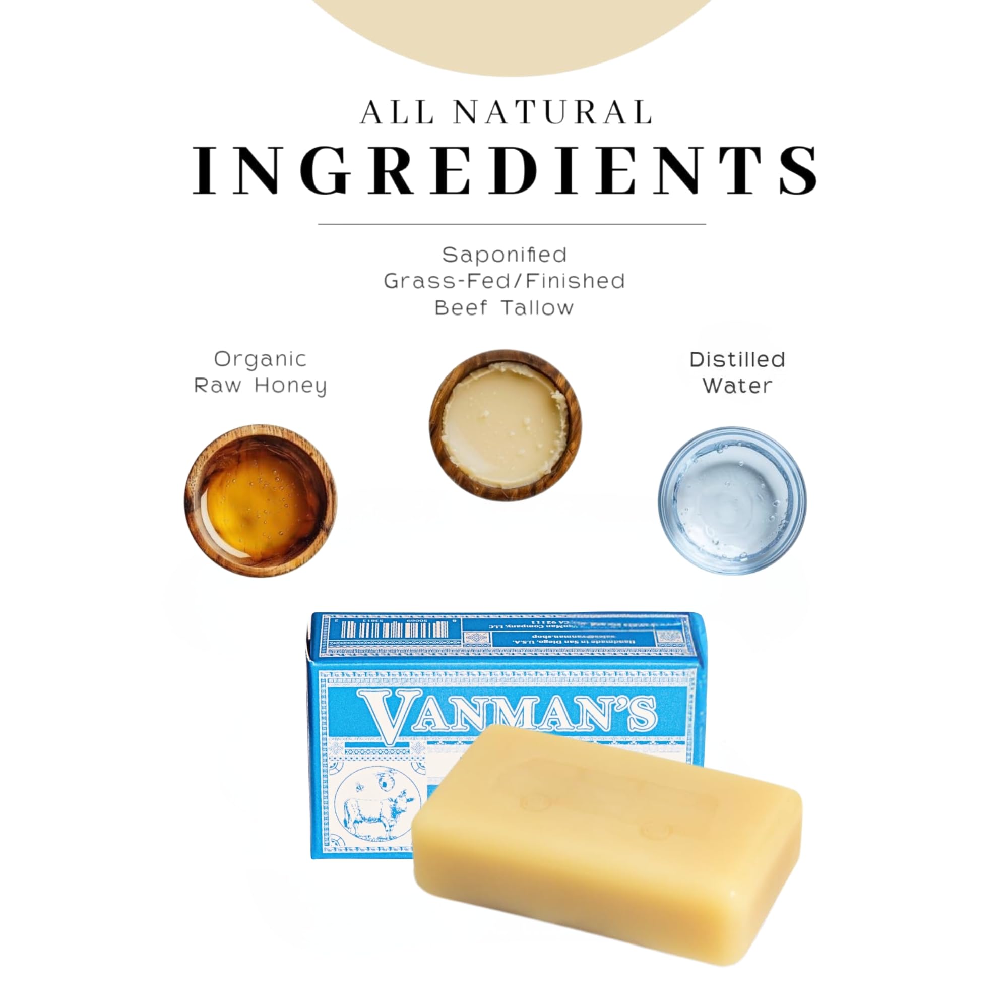 The VanMan Company natural soap bar in hand