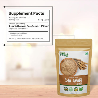 Organic Zing Shatavari Powder 454 grams bag displayed on a clean counter