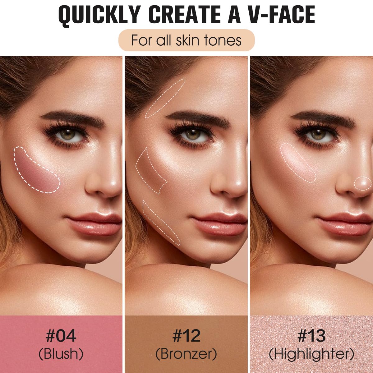 Springsky face cosmetics palette demonstrating pigmentation of the eight blush options on skin