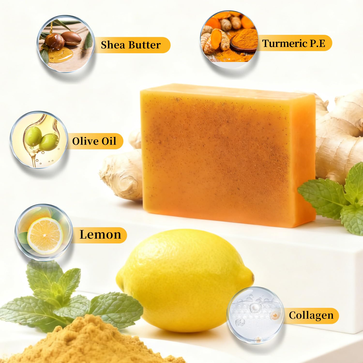 Close up of natural turmeric soap texture