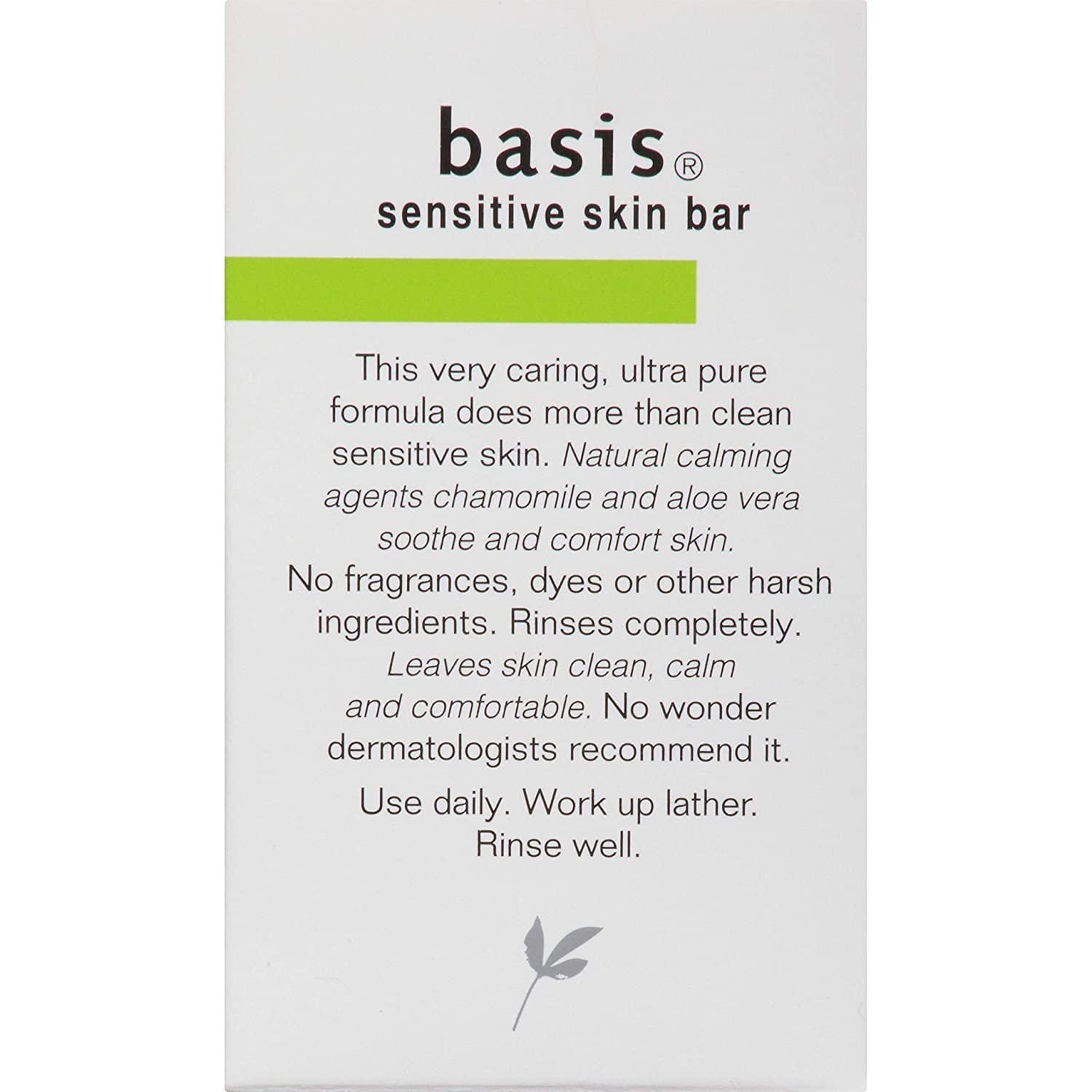 Basis sensitive skin soap bars showing chamomile and aloe vera ingredients