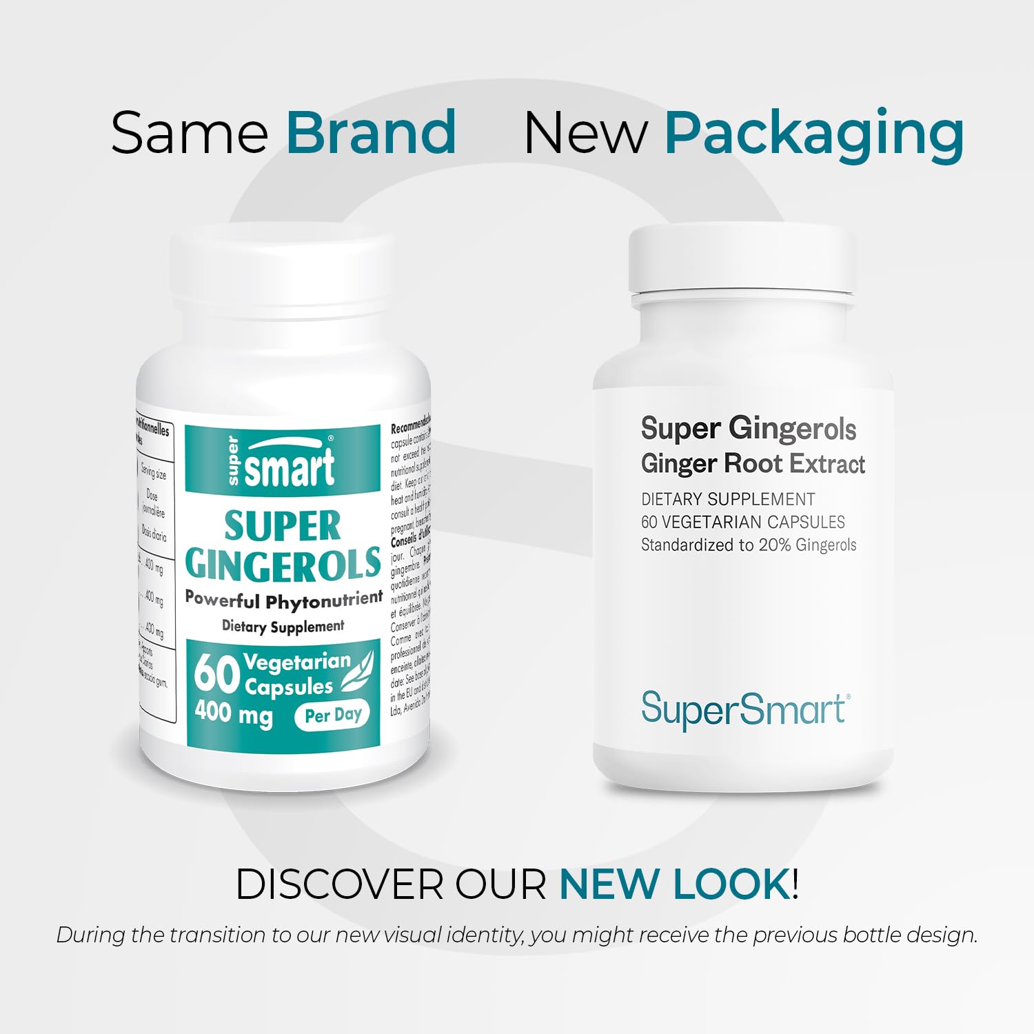 Supersmart high potency ginger root extract 60 vegetarian capsules label details.