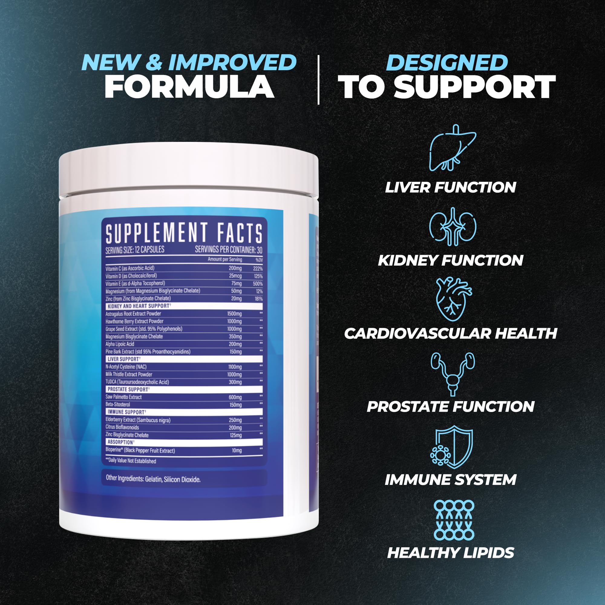 Huge Supplements organ protection formula supplement side label displaying TUDCA and NAC details.