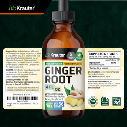 Complete product packaging display of USA imported BIO KRAUTER ginger root dietary supplement on clean backdrop
