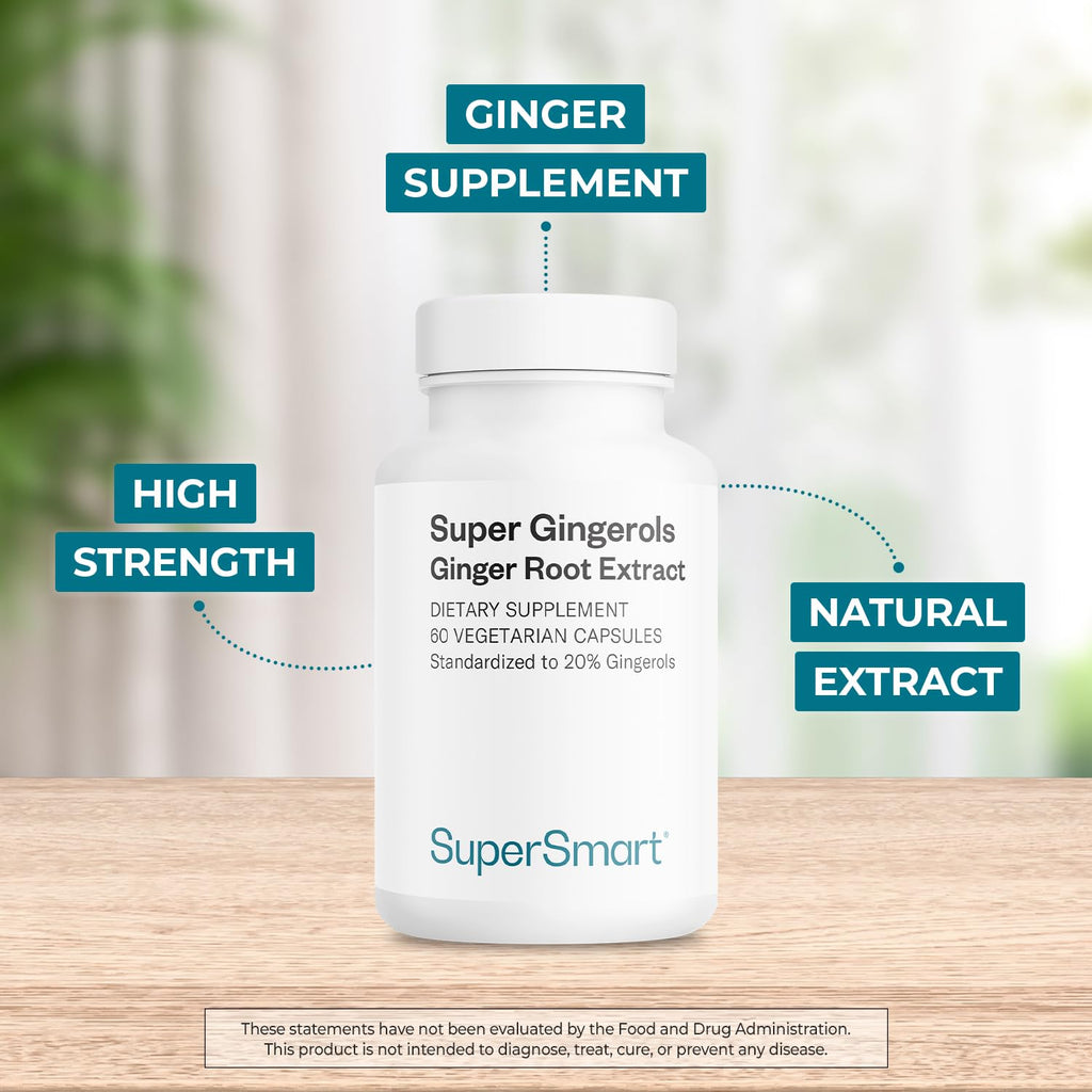 Close up view of non-GMO gluten-free standardized gingerol wellness supplement.