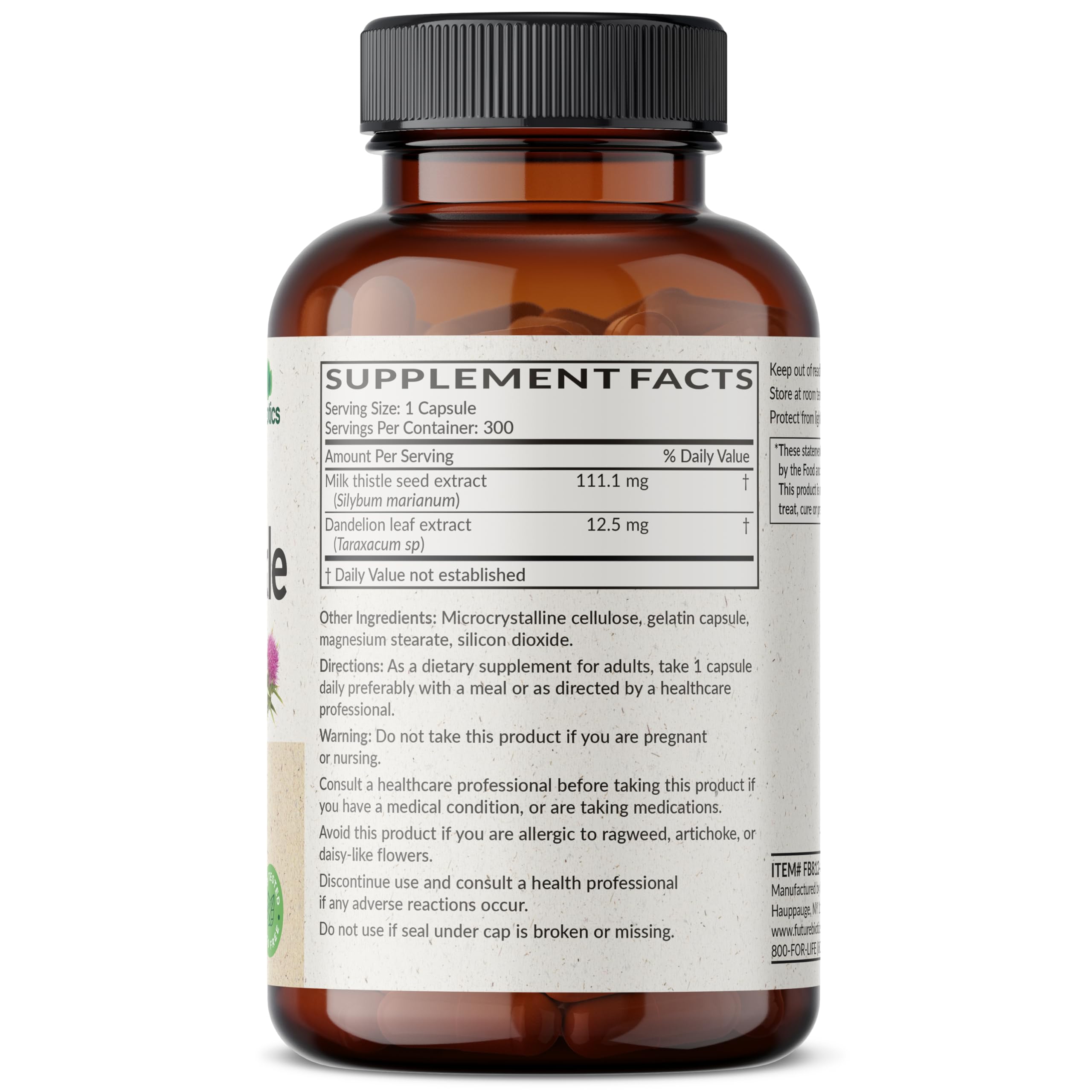 Futurebiotics Milk Thistle 1000 mg liver health supplement side label details