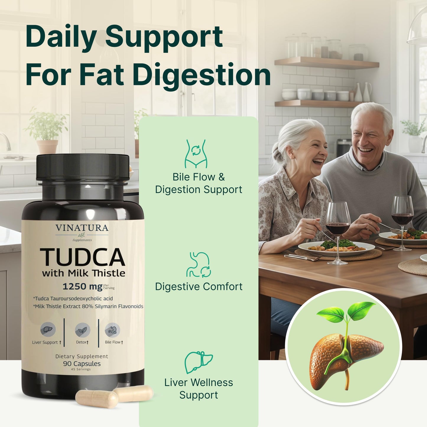 Vinatura liver health capsules bottle showing authentic USA manufacturing details.