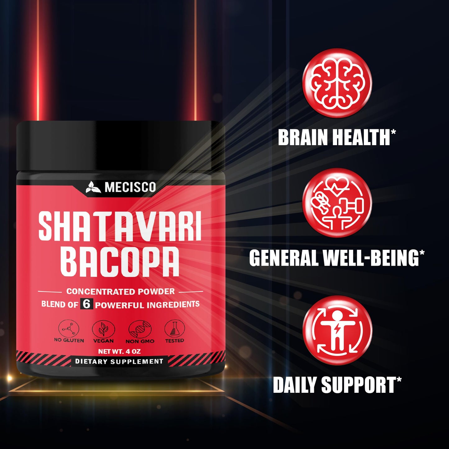Mecisco premium wellness powder imported formula highlighting adaptogenic benefits