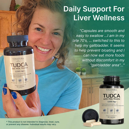 Vinatura premium gallbladder support capsules side angle highlighting 90 capsule count.