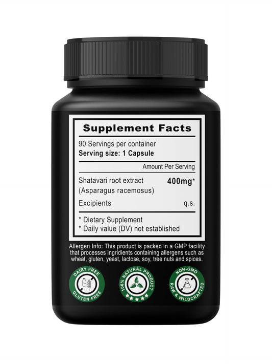 Netvedic Shatavari 90 vegetarian capsules dietary supplement label details showing active ingredients.
