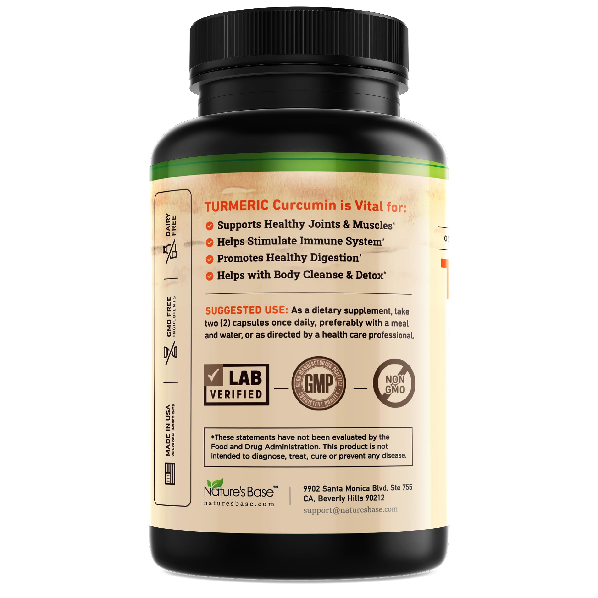 Nature's Base Curcumin and Apple Cider Vinegar capsules nutritional facts and ingredient label details