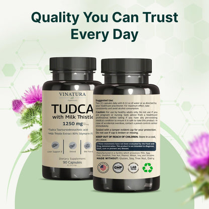 Vinatura TUDCA milk thistle supplement packaging safely sealed for import protection.