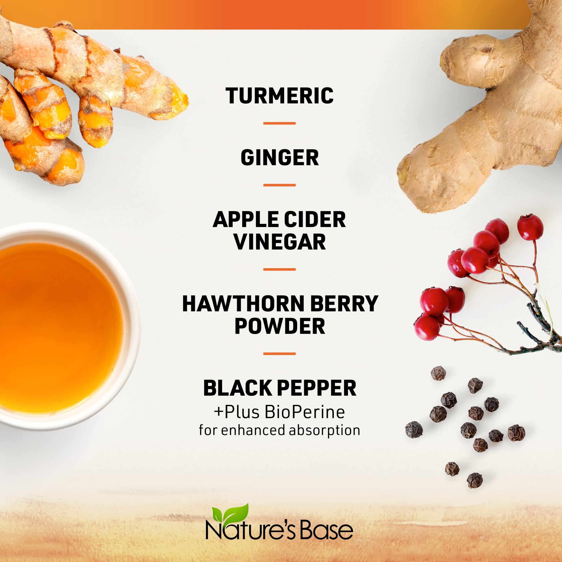 Nature's Base dietary supplement bottle featuring BioPerine black pepper extract for enhanced absorption
