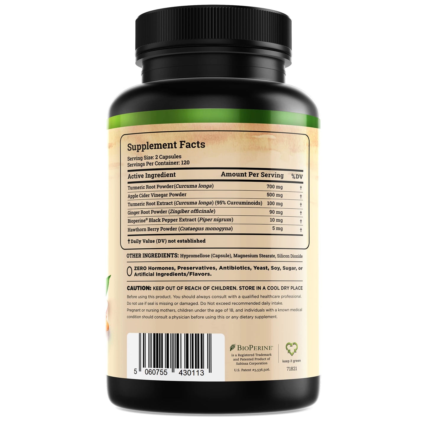 Nature's Base standardized ninety five percent curcuminoids supplement bottle layout showing safety seal
