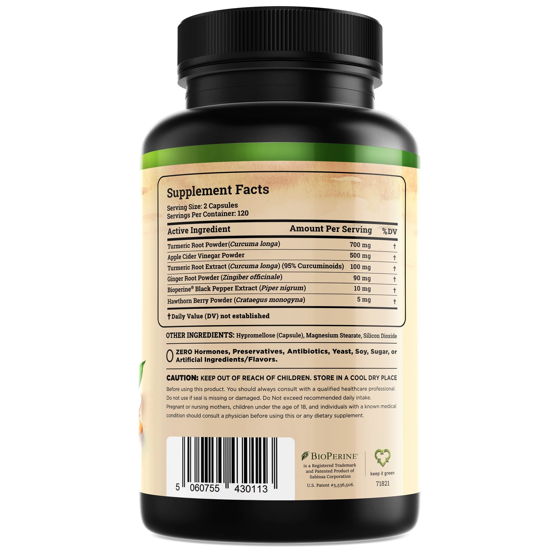 Nature's Base standardized ninety five percent curcuminoids supplement bottle layout showing safety seal