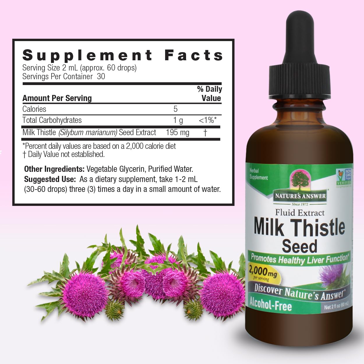 USA imported alcohol free milk thistle herbal supplement ingredients and supplement facts