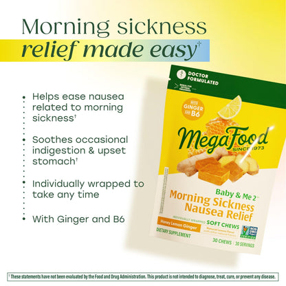 MegaFood prenatal nausea relief soft chews ingredient list and supplement facts label